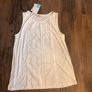 Skies are blue airika  Woven Lace Front Knit Top